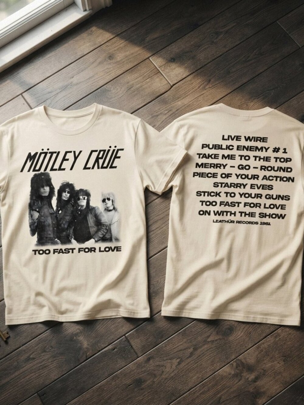 Motley Crue Too Fast For Love Cream Graphic T-Shirt Album Tee